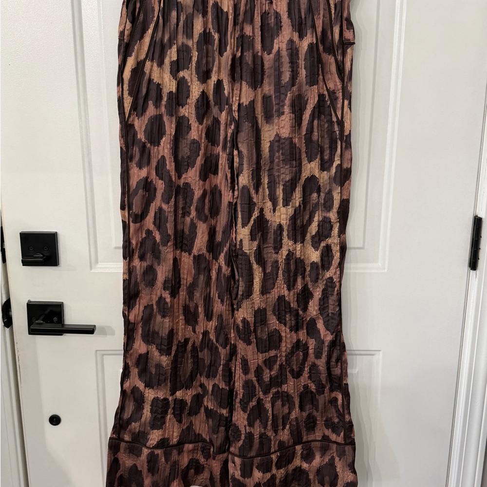 Free People Brown and Black Leopard Print Wide-Leg Pants